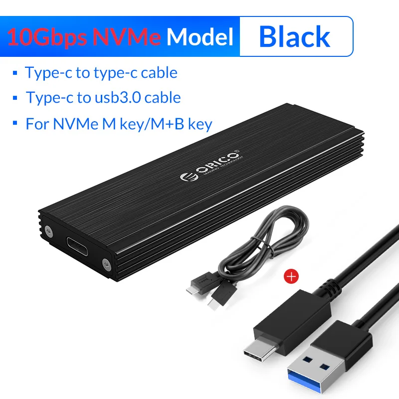 NVME - 10Gbps Black ORICO M2 SSD чехол NVMe NGFF M.2 SSD HDD корпус USB3.1 Тип-C Gen2 10 Гбит/с для samsung Intel 2230 2242 2260 2280 NVME SSD SATA SSD - Цвет: NVME - 10Gbps Black