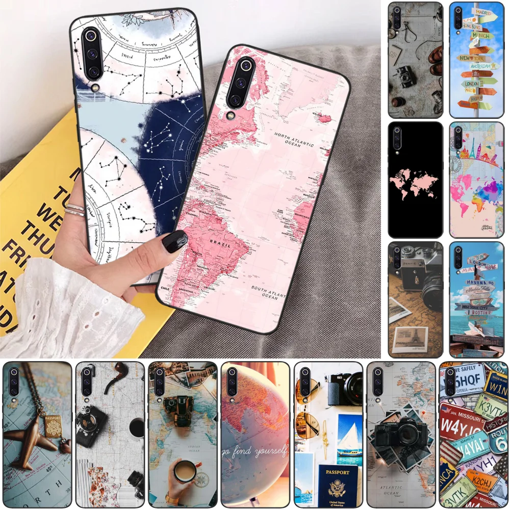 

ByLoving Cute Travel World Map Phone Case Cover for Xiaomi 8 9 se 5X Redmi 6pro 6A 4X 7 5plus note 5 7 6pro