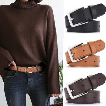 

Women jeans decorative casual simple leather belt luxury brand new alloy pin buckle youth students wild retro belt pasek damski