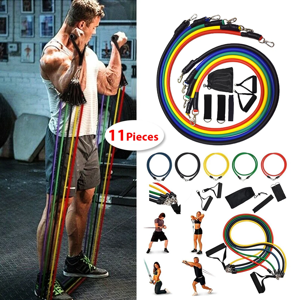 11pcs/set Resistance Bands Set Yoga Exercise Fitness Rubber Tubes Workout Bands Kit Home Gym Sports Excercise Fitness Equipment