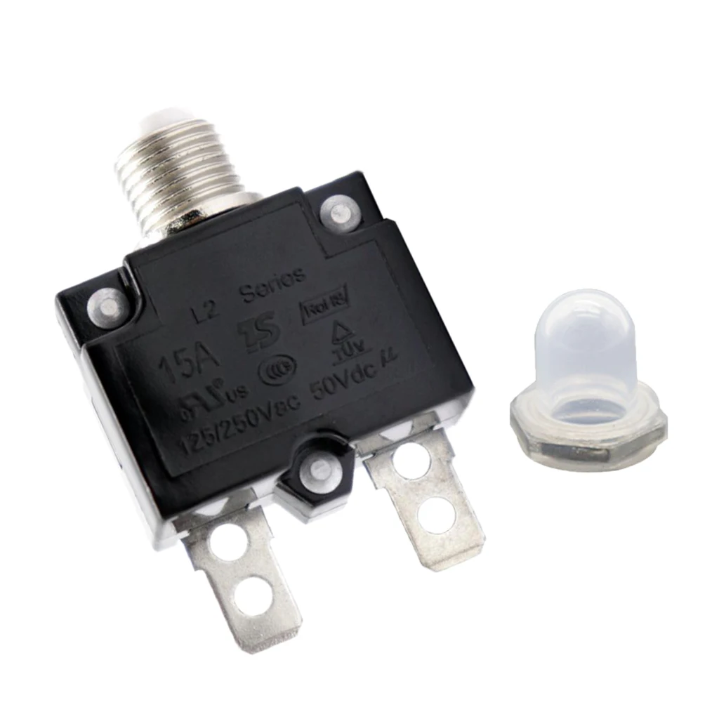 2PCS 15/20 Amp Thermal Circuit Breaker with Quick Connect Terminal and Transparent Waterproof Button Cover