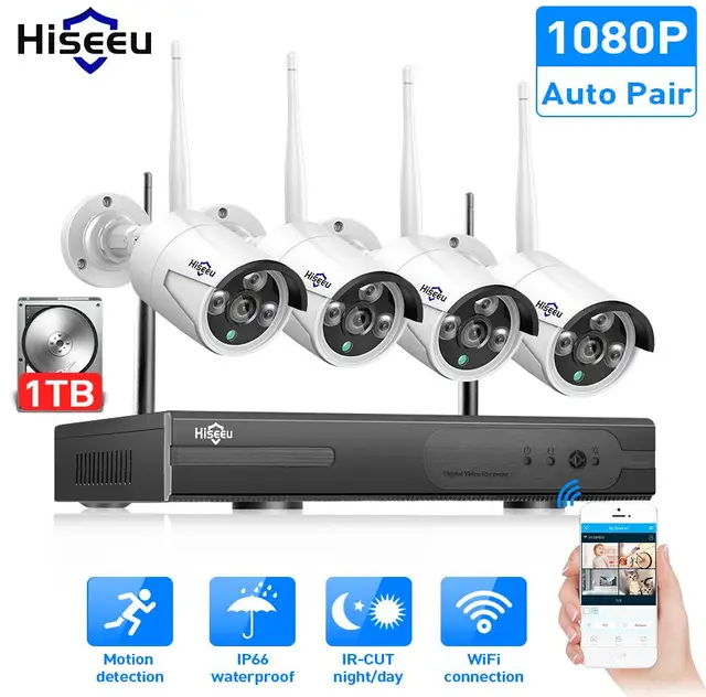 $US $141.99 Hiseeu  8CH Wireless NVR 2MP CCTV system kit 2MP 3TB 1080P Outdoor IR Night Vision IP Wifi Camera Security Cameras Surveillance
