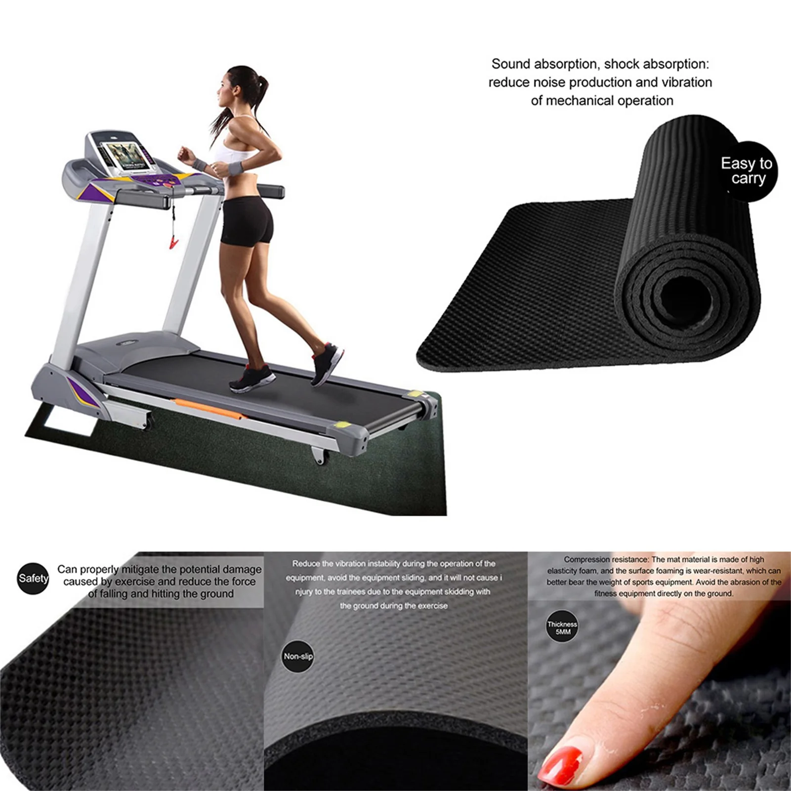Exercise Mat Gym Treadmill Pad Fitness Equipment Floor Protective Mat