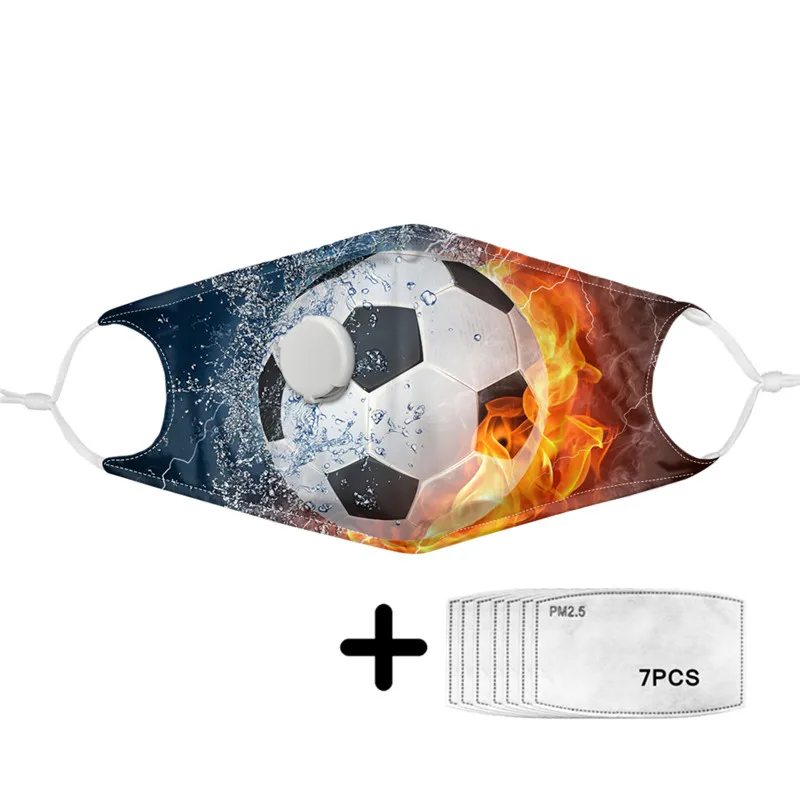 

Boys Breathing Protection Mask With Respirator 3D Cool Fire Water Football Printing Face Cover Mouth Masks For Children Mascaras