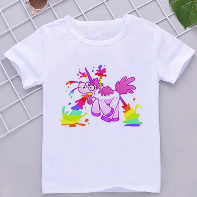 Kawaii/детская футболка топы для мальчиков с принтом единорога; модные повседневные футболки с короткими рукавами в стиле Харадзюку для девочек летняя одежда - Цвет: 909