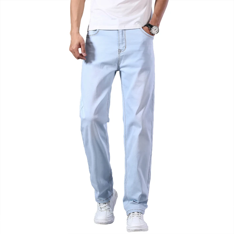 Pantalones vaqueros rectos y ligeros para hombre, Jeans informales finos y cómodos de alta calidad, 7 colores, Primavera/Verano, 2021