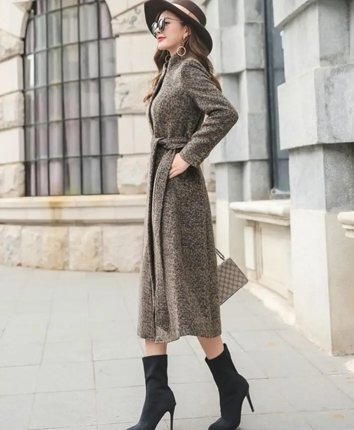 Длинное шерстяное пальто размера плюс 4xl, женское осенне-зимнее однобортное пальто с поясом, теплое шерстяное пальто, Высококачественная Женская парка casaco