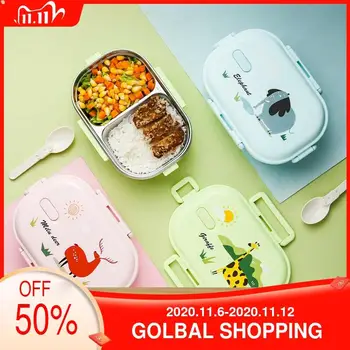 

304 stainless steel compartment liner insulated lunch box illustration style Japanese students and children leak-proof lunch box