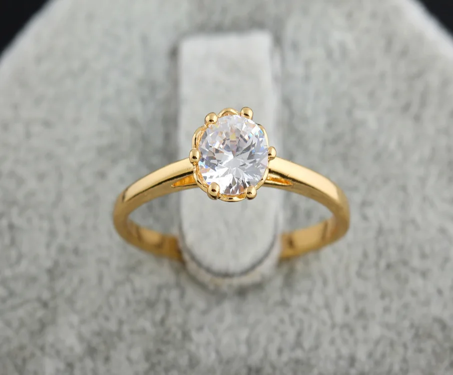 Ever Fade 14K Gold Ring for Women Solitaire 1.0ct Round Cut Zirconia Diamond Wedding Band Bridal Flower Jewelry Nose Rings | Украшения и