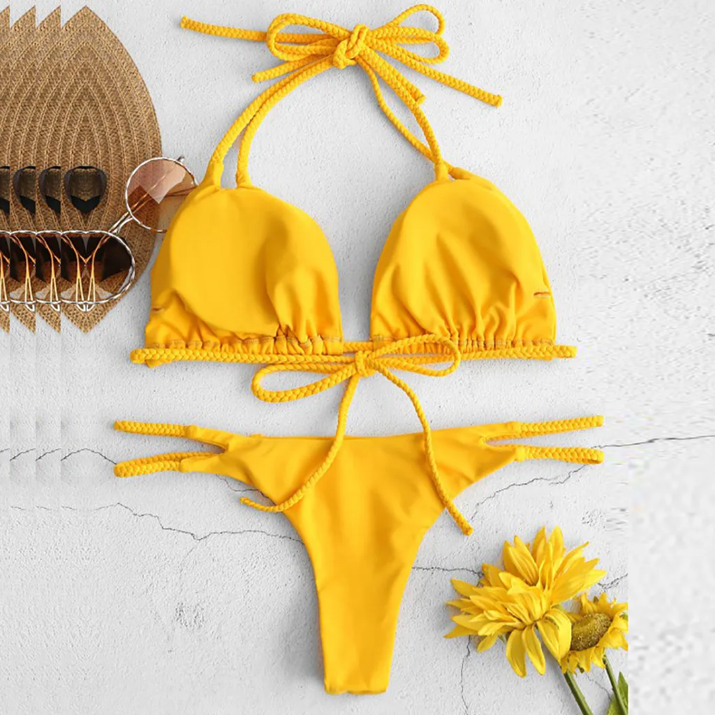 yellow two piece set swimsuit