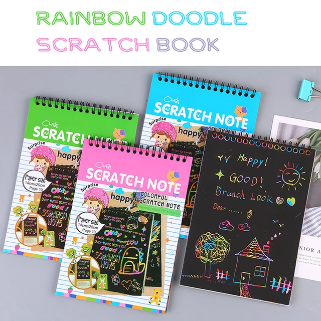 12 Sheets Rainbow Scratch Note Sketchbook Paper Painting Toys Children DIY Color Art Doodle Scratch Off Card Drawing Notebooks 2