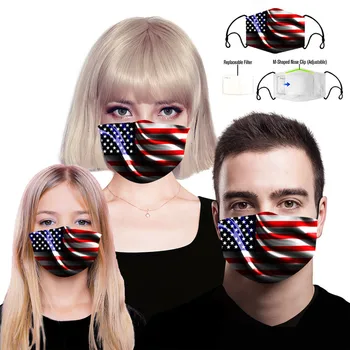 

Stars Flag Reusable Face Mouth Mask PM2.5 Filter Anti-Dust Fog Pollution Protective Adult Washable Woman Man Cycling Masks Black