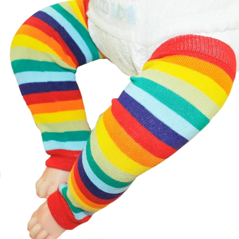 Tanie Dziecko tęczowe paski pończochy kolorowe miękkie indeksowania skarpety do kolan nałokietniki Protector sklep