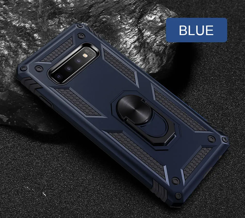 Роскошный противоударный чехол для телефона samsung Galaxy S10e S9 S8 Plus, магнитное кольцо, оболочка для samsung Note 9 8, защитный чехол - Цвет: Blue