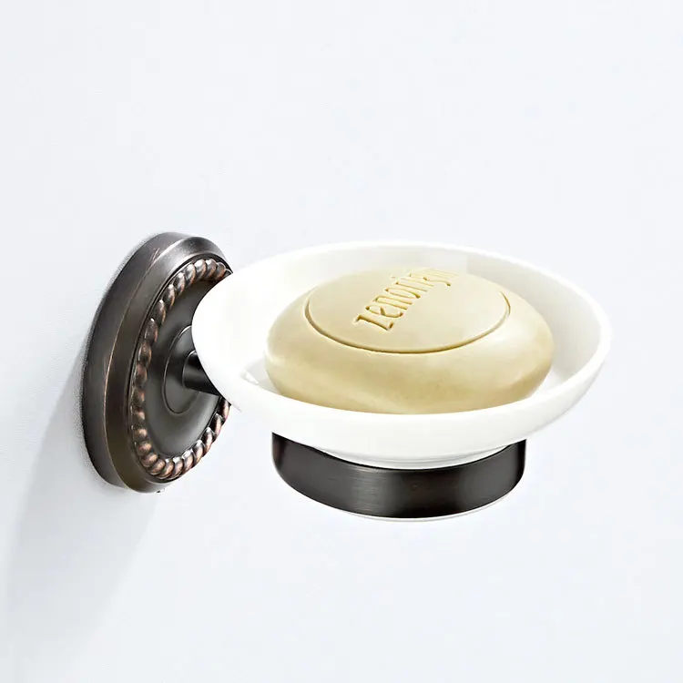 

Brass Material Black And White with Pattern Kitchen Hardware Bathroom Hook Unit Black Bronze Ceramic Soap Holder Soap Dish New S