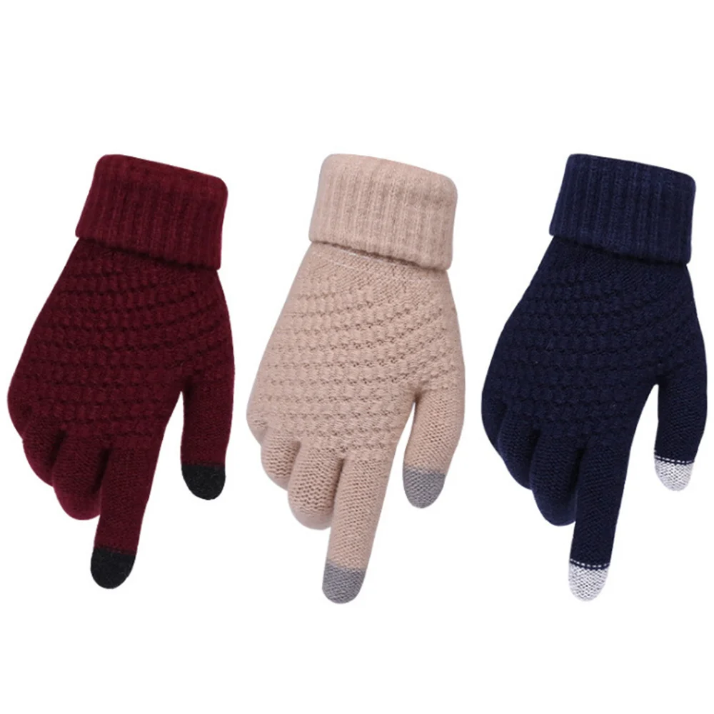 

Winter Touch Screen Gloves Women Men Warm Stretch Knit Mittens Imitation Wool Full Finger Guantes Female Crochet Luvas Thicken