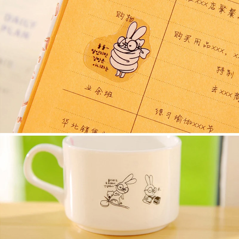 6 листов/набор Необычные прозрачные фотообои с изображением милого кролика|sticker