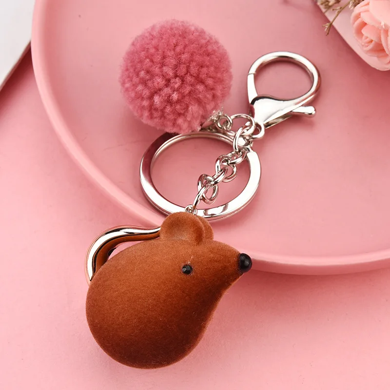 dark coffee Модный милый плюшевый шар брелок с мышью искусственный короткий мех Pom pom брелки сумки подвески-безделушки Подарочный автомобильный брелок - Цвет: dark coffee