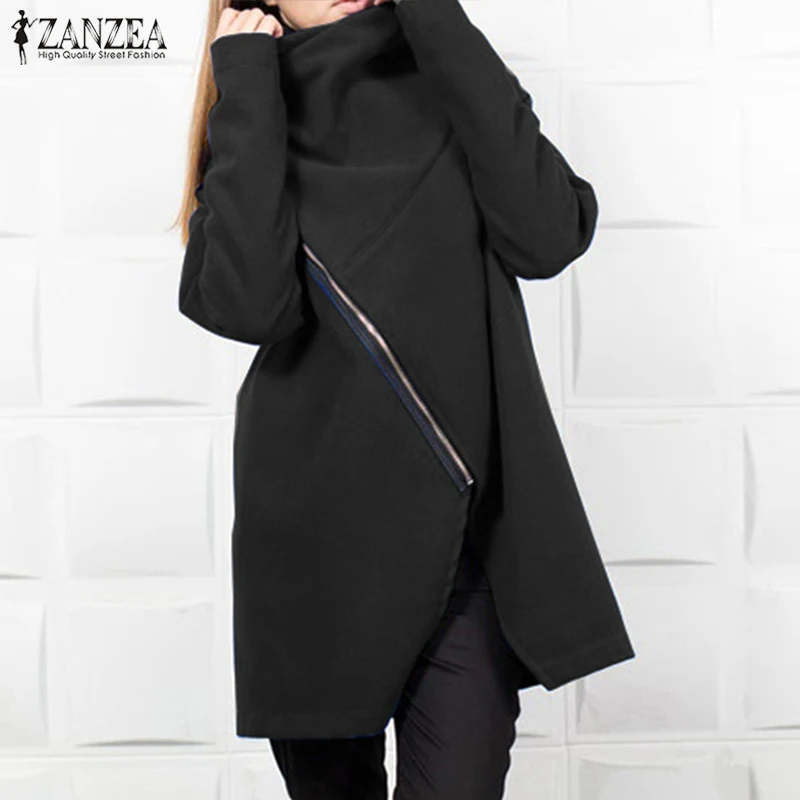 Best  2019 Women Fleece Outwear ZANZEA Fashion Long Sleeve Jackets Winter Zipper Turtleneck Sweatshirt Co