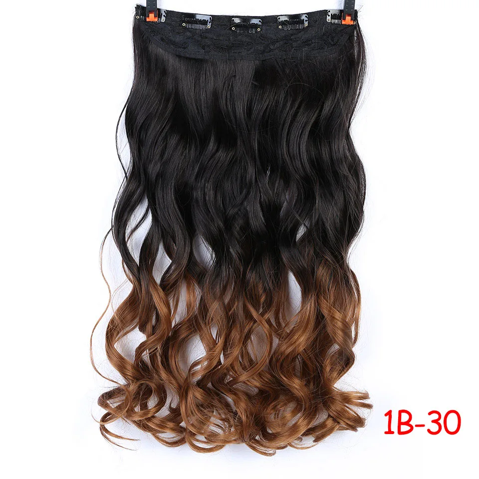 Allaosify, 24 дюйма, 3/4, длинные прямые женские волосы на заколках для наращивания, черные, коричневые, высокая температура, синтетические волосы на заколках - Цвет: 1B-30