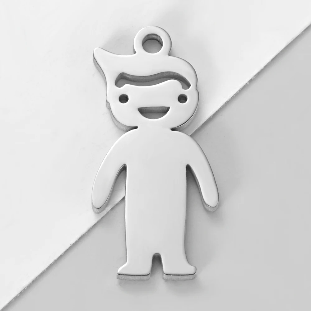 25Pcs/Lot  Mirror Polish Stainless Steel Boy And Girls Charm for Making Necklace Bracelet Jewelry