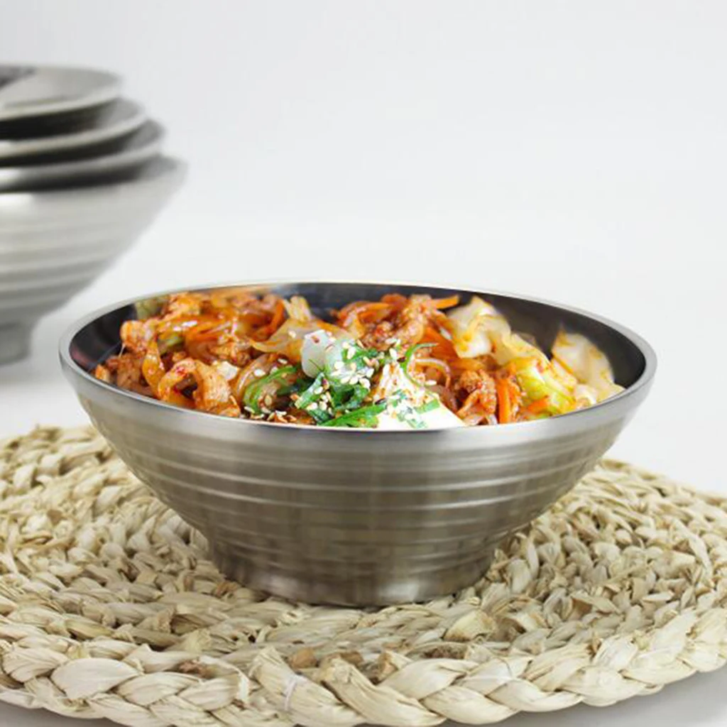Stainless Steel Ramen Noodle Soup Pasta Bowl, Double Wall Insulated Salad Fruit Vegetable Serving Bowl, Kids Bowl