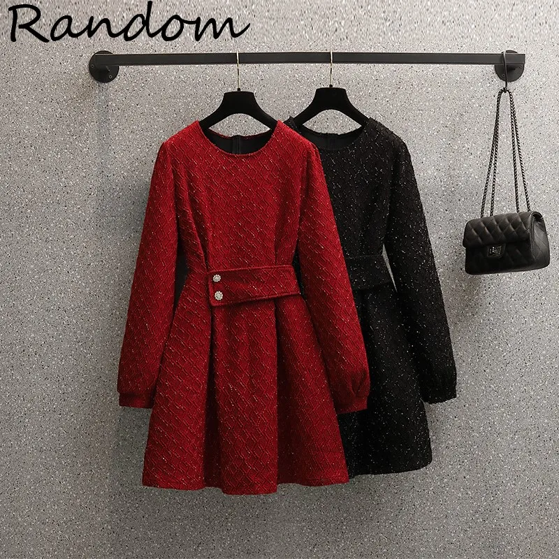 

Women Plus Size 4XL New Year 2022 Party Black Red Dress Long Sleeve O Neck Vintage Sequin Mini Pleated Dress Ladies Clothes