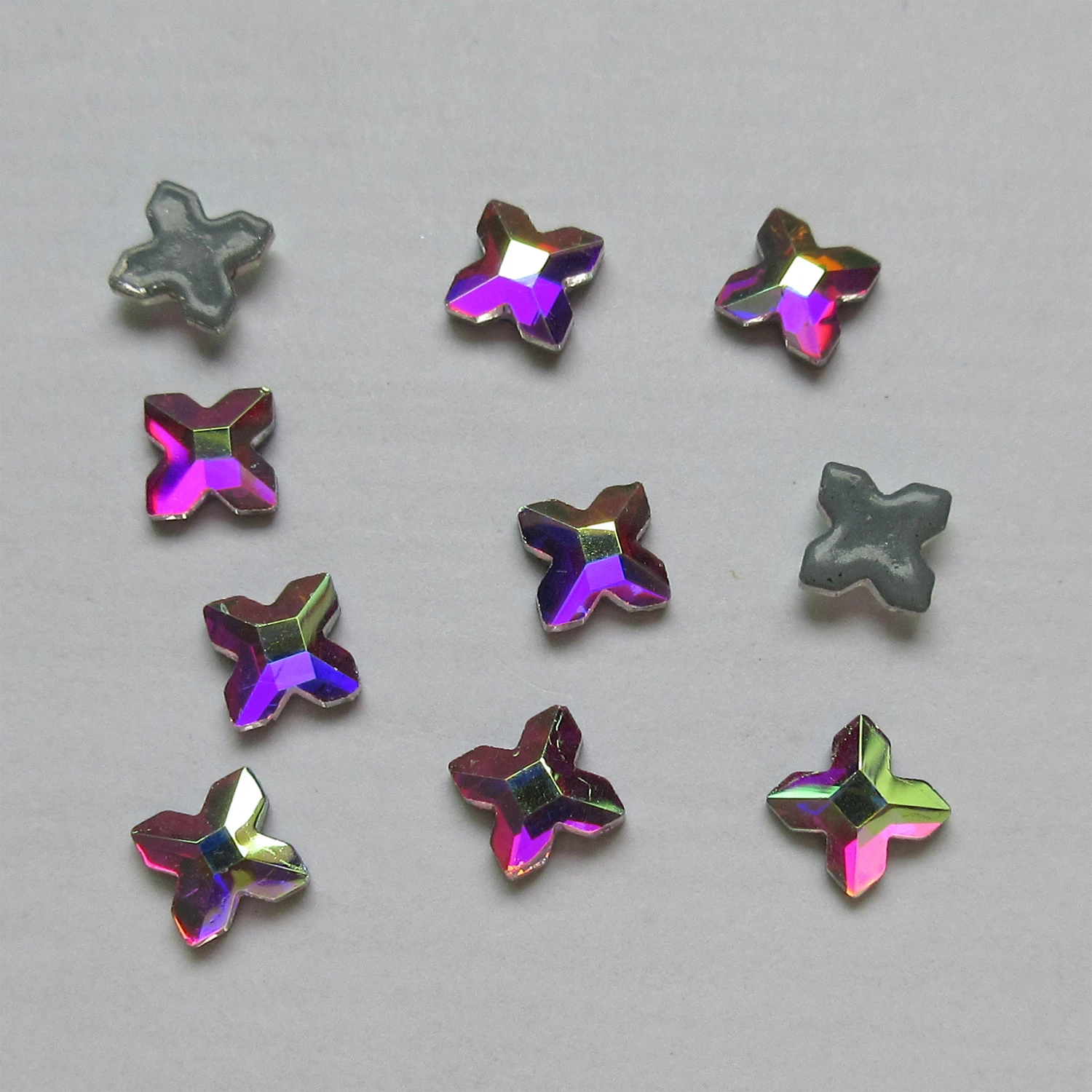 

4.5mm Crystal AB Cross Shaped Iron On Crystal Stones / Flat Back Hotfix Rhinestones For Nail Art Sewing & Fabric Decoretion