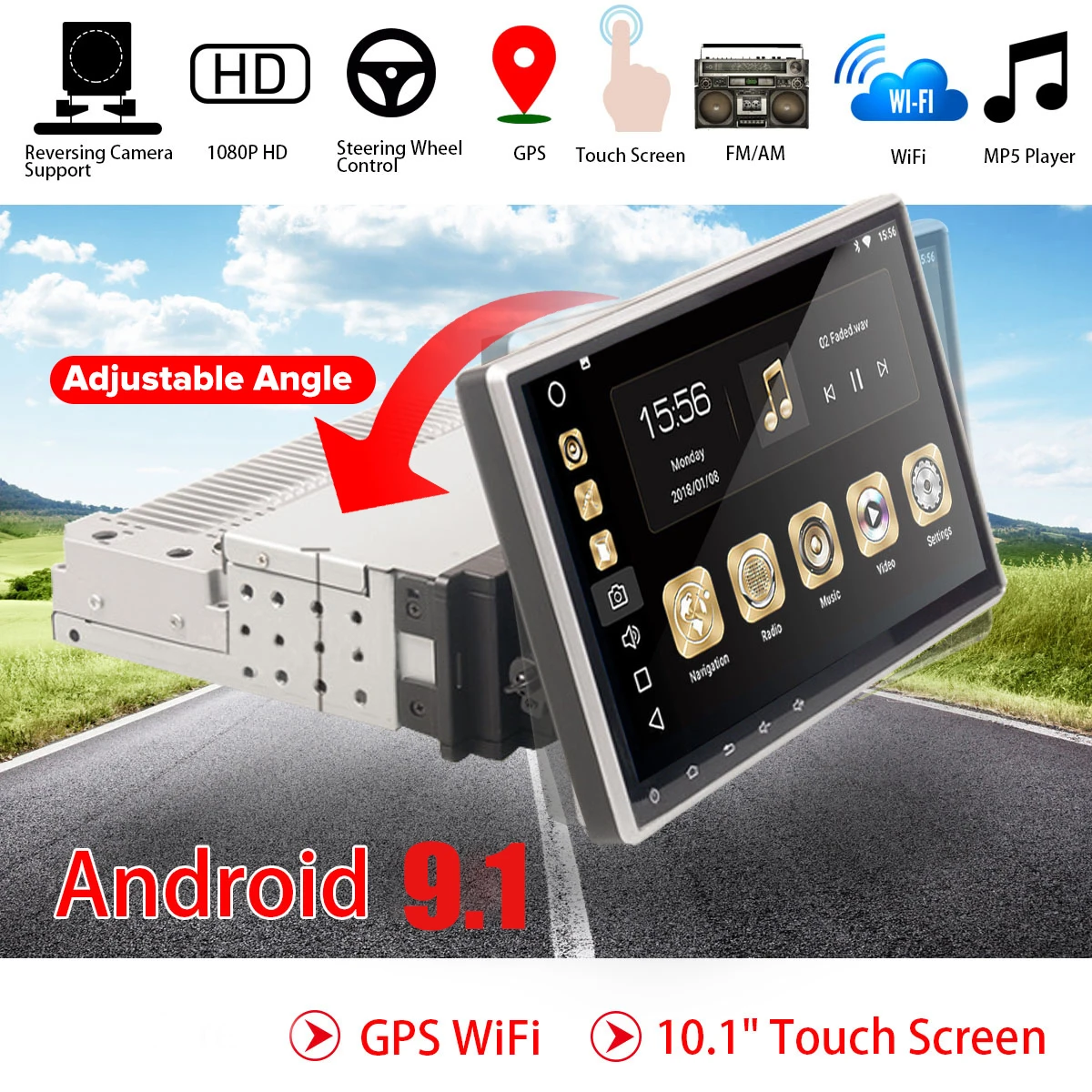 1 Din Android 9,0 4 ядра 2G 32G Универсальный Автомобильный Радио Мультимедиа стерео плеер gps навигация головное устройство 10,1 дюймов 1024*600
