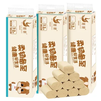 

4 Ply 12 Rolls Toilet Paper Bulk Rolls Bath Tissue Paper Household Bathroom Soft Large Part Economy Roll Paper Soft Toilet Paper