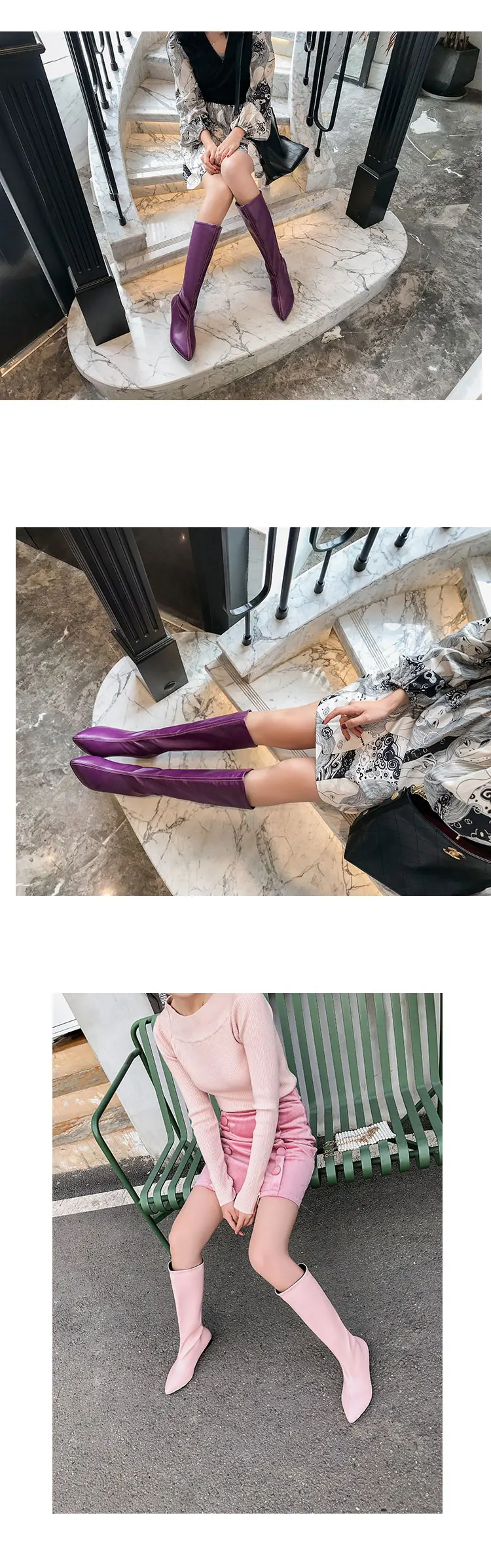 Модные женские ботинки; весенние сапоги; женские эластичные сапоги из искусственной кожи; женские сапоги до колена в римском стиле; Цвет черный, белый