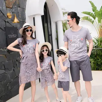 

Family matching clothes father mother daughter son mom mommy and me beach dress tshirts pants couple family look wear outfit