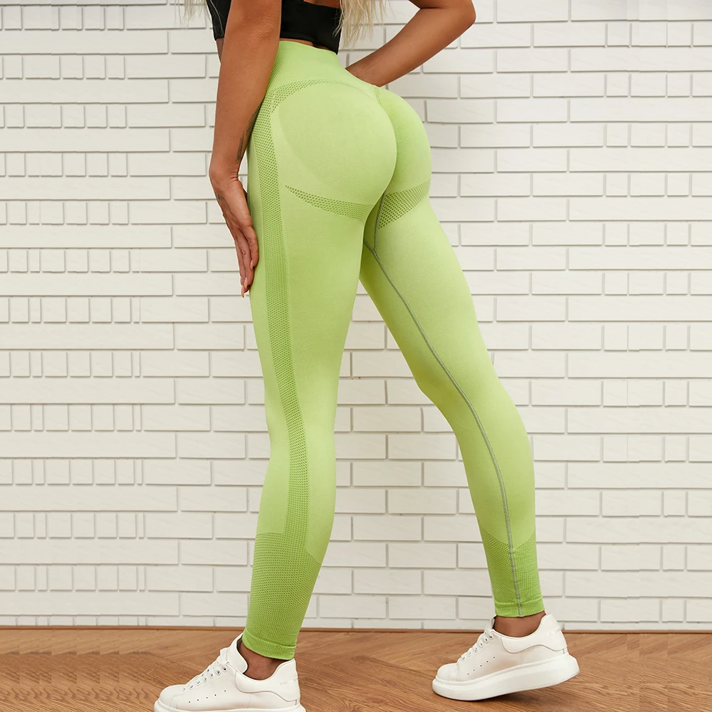

13% Spandex High Waist Legging Women Bubble Butt Solid Fitness Workout Push Up Breathable Jeggings Women Pants Seamless Leggings