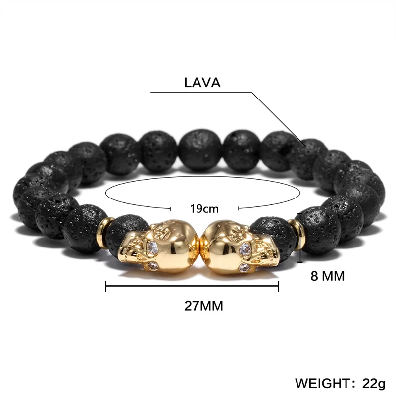 Natural Stone Beaded Lava Bracelet for Men Biker