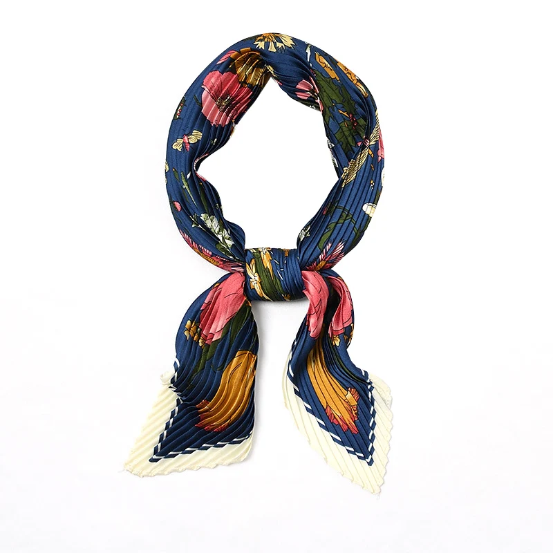 

2020 Fashion Women Pleated Stripe Print Silk Scarf Casual Simple Wild Foulard Ladies Scarves Cachecol Solid Color Crinkle Hijab