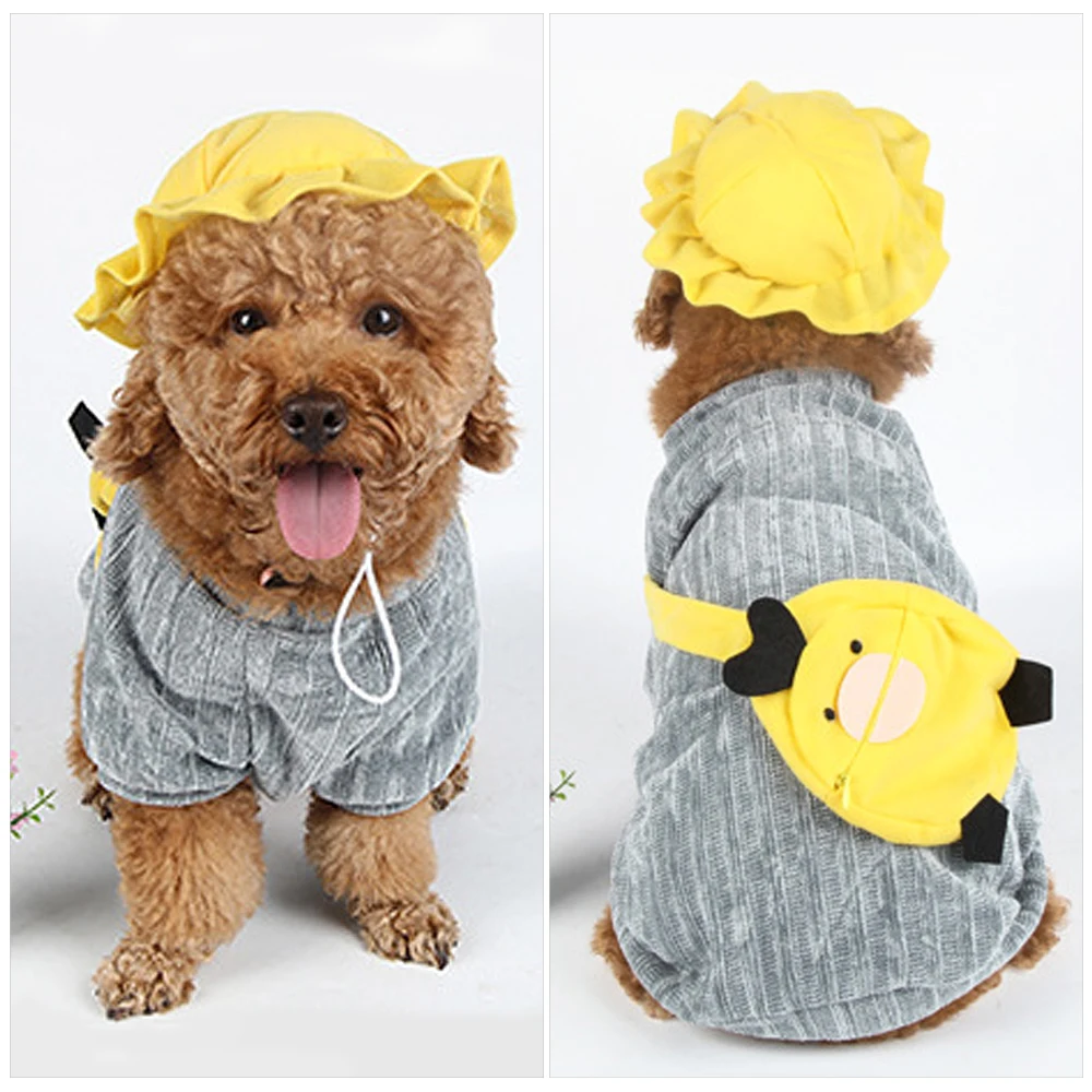 Милая Одежда для собак, зимние теплые куртки для собак с капюшоном, сумка в форме утки на спине, одежда для щенков, комплект одежды для маленьких собак
