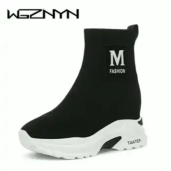 

MEW High-top Platform Sneakers Women Knitted Casual Shoes Woman White Black Sneakers Air Mesh Chunky Trainers Dad Shoes W405
