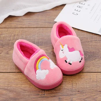 

Winter Unicorn Kids Slippers Cartoon Fashion Girls Boys Indoor Toddler Shoes Fur Slides Cotton Flop Warm House Children Slipper