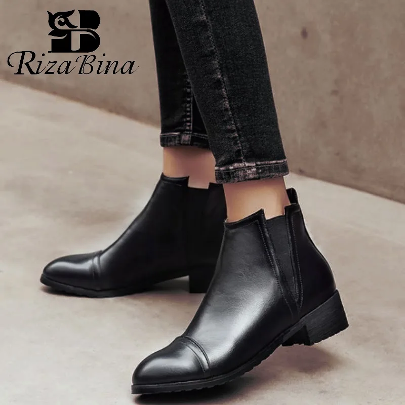 

RizaBina Classic Women Chelsea Boots Round Toe Elastic Band Flats Shoes Autumn Winter Casual Women Ankle Boots Size 32-43