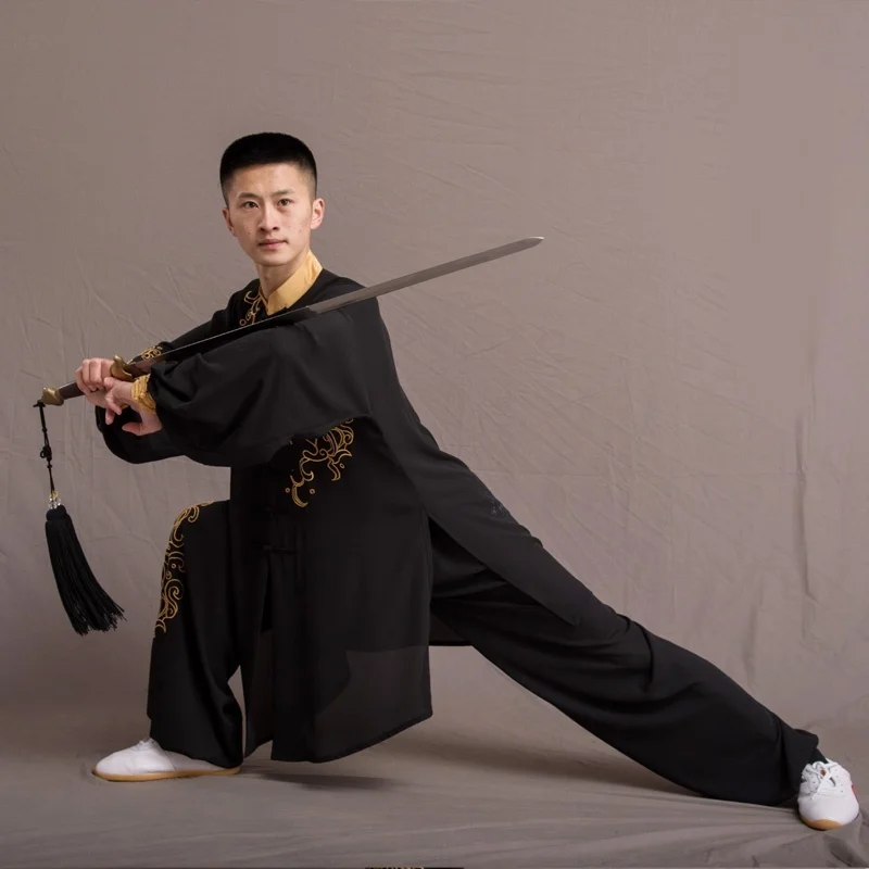 Tai Chi одежда Новое поступление Вышивка Черная сценическая форма ушу для мужчин костюм кунг-фу мужская униформа Тай Чи FF2253