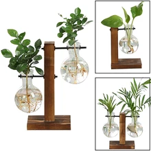 Vase à plantes hydroponiques vintage terrarium, dispositif transparent avec cadre en bois et plantes pour table, instrument pour décorer la maison