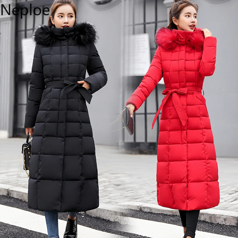 Neploe BigCollar тонкий женский Макси утолщенный до колена хлопок зимняя куртка для