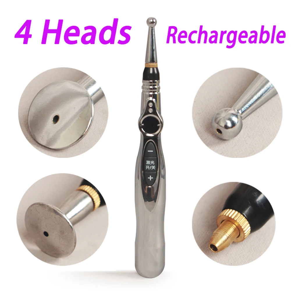 USB Rechargeable Electronic Acupuncture Pen Point Massage Heal Therapy Chinese Meridian Energy Pain Relief Tool 4 Heads Massager sport muscle relief 4 pcs massage gun heads deep tissue therapy fitness exercise electric fascial massage tool