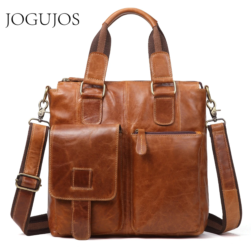 

JOGUJOS New Men's Briefcases Genuine Leather Crazy Horse Briefcase Fashion Male Shoulder Messenger Bag Casual Travel Bag 2019
