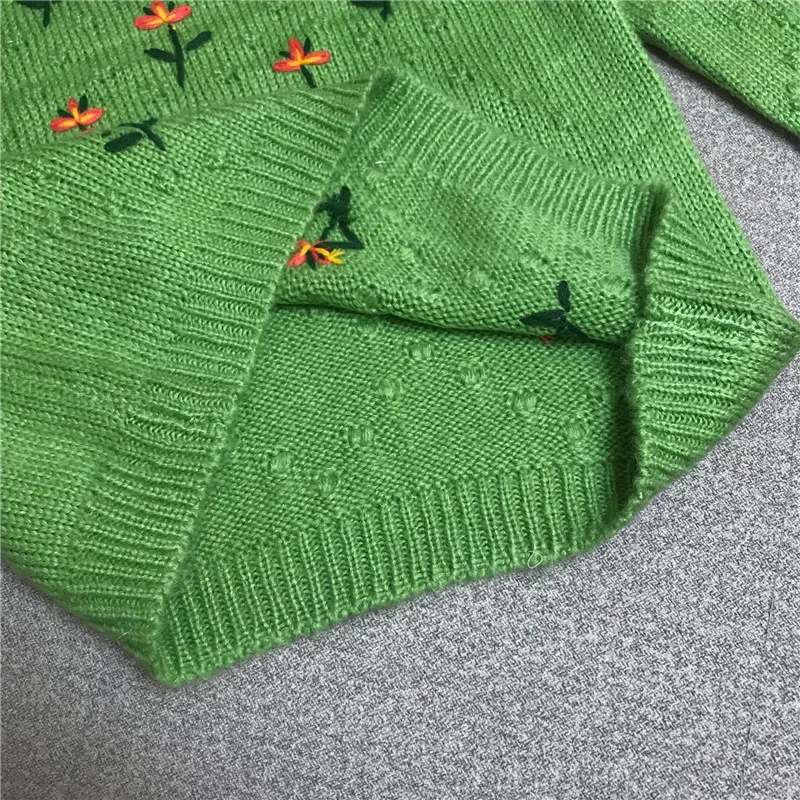 Свитер женский ручной крючок трехмерный цветок зеленый пуловер вязаный свитер женский