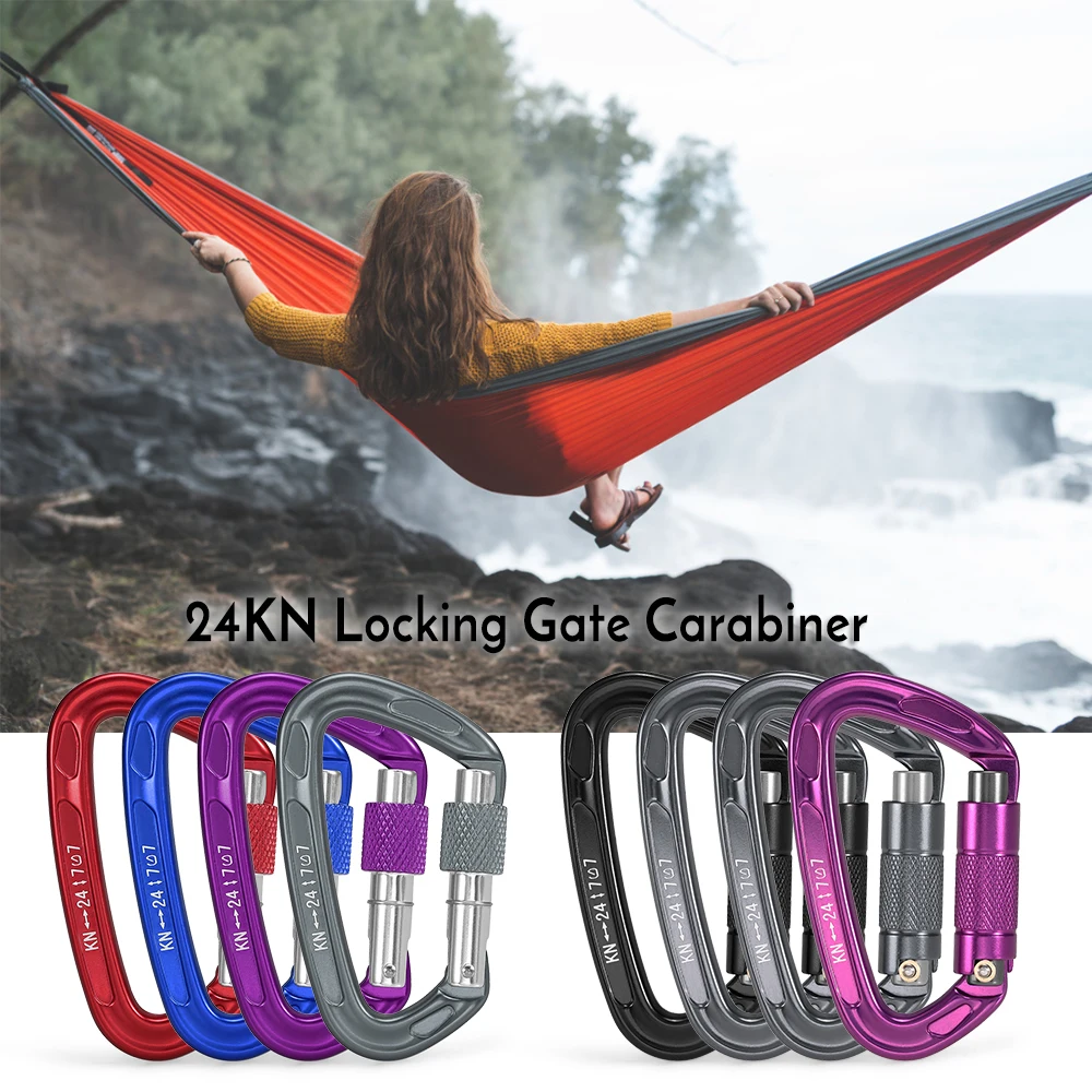 24KN Twist Locking Gate Carabiner Outdoor Auto Lock D-ring Buckle Climbing Rappelling Canyoning Hammock Locking Clip