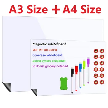 

A3 A4 Magnetic Dry-erase Whiteboard for Fridge 5 Markers Eraser Flower Magnets Refrigerator Grocery List White Board Organizer