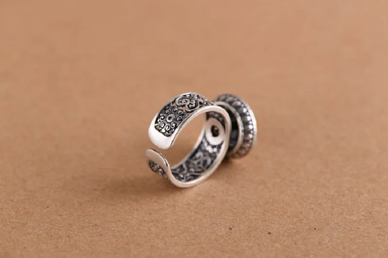 Ручная работа,, 925, серебряное тибетское кольцо с шестью словами, буддистское, ОМ МАНИ, Падме, ХУМ, кольцо на удачу, Женское кольцо с регулируемым размером