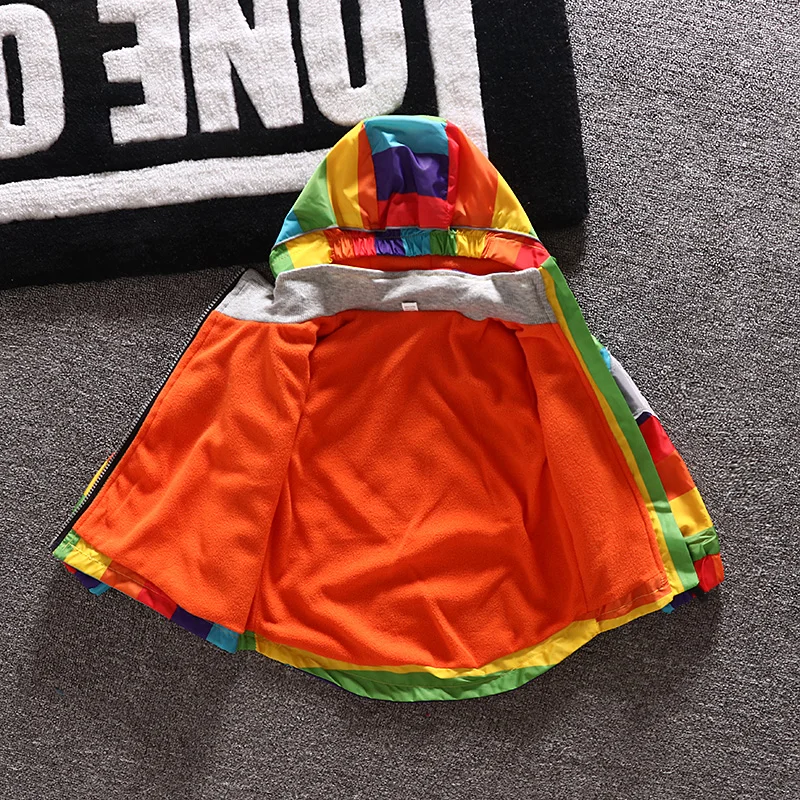 New Fashion Boys Girls Rainbow Coat Hooded Sun Water Proof Children's Jacket for Spring Autumn Kids Clothes Clothing Outwear