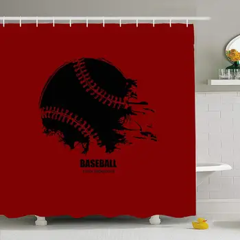 

Shower Curtain Set with Hooks 72x78 Grunge Professional Baseball Style Abstract Black Ball On Sports Recreation Single Objects